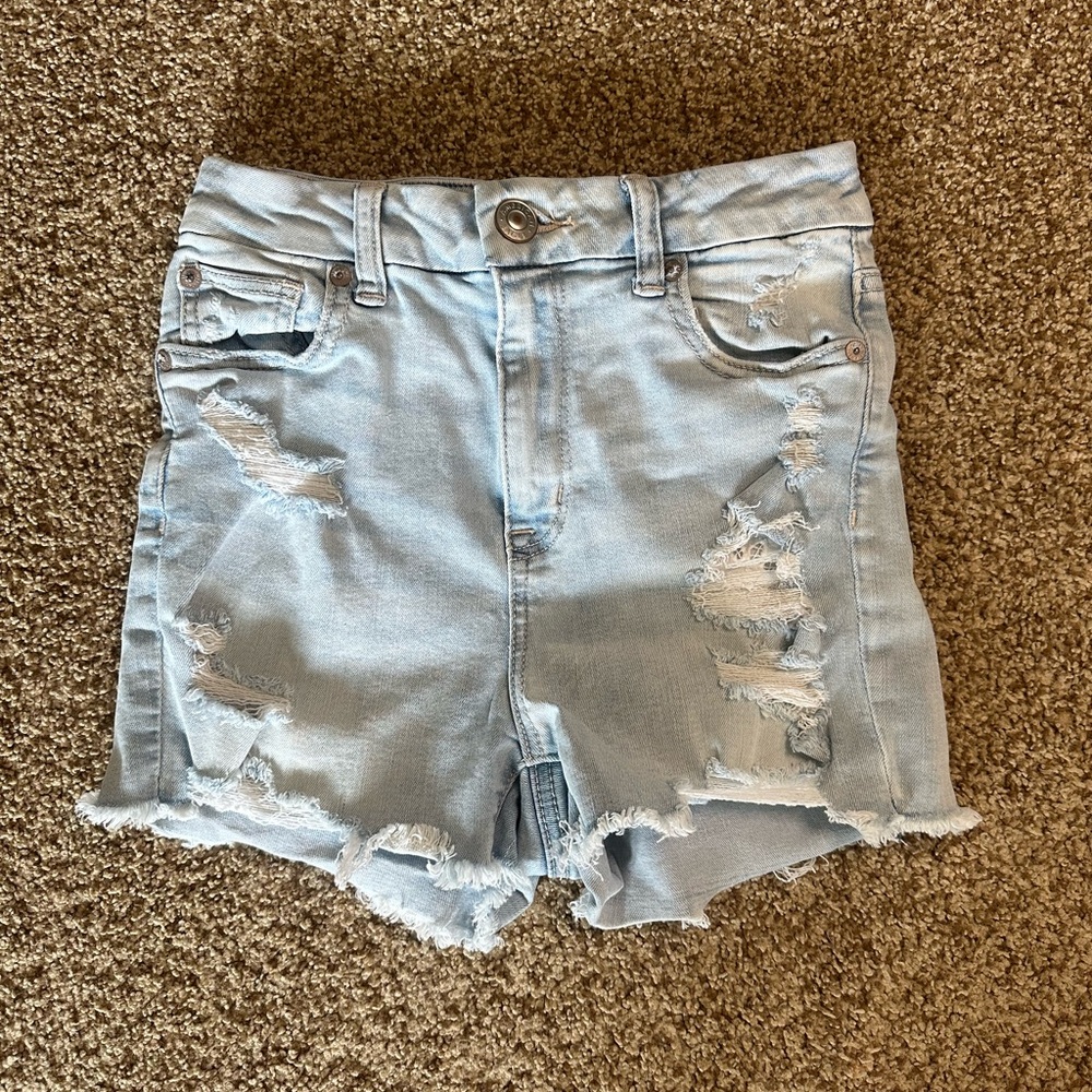 American Eagle Next Level Stretch Denim Shorts || Light Wash, Size: 0